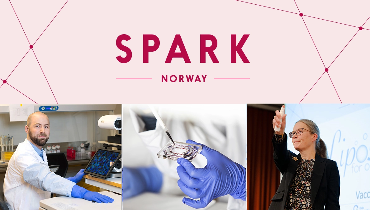 SPARK Norway logo together with pictures of project leaders of innovation projects.