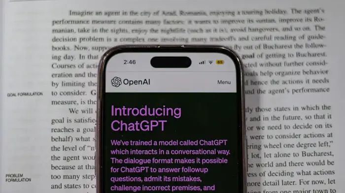 illustration of mobile phone with the ChatGPT opening screen 