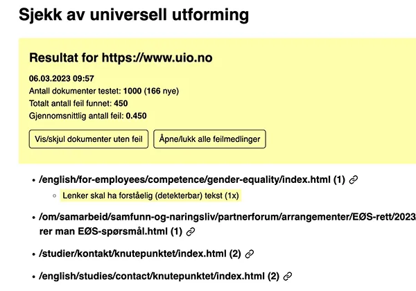 Skjermdump fra uu-krypets rapport p? uu-brudd p? uio.no